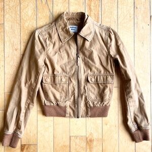 Sunday Best Aritzia Tan Zip Cropped Fit, Ribbed Trim Utility Jacket Size XXS